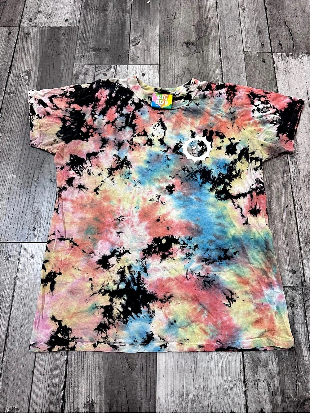 Big Bud Press Small Tie Dye Short Sleeve Shirt Multicolor Hippie Cotton Unisex